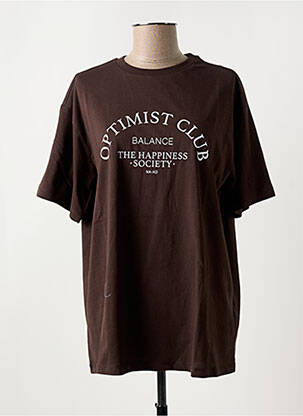 T-shirt col rond marron NA-KD femme