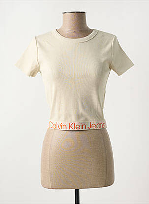 T-shirt col rond beige CALVIN KLEIN femme