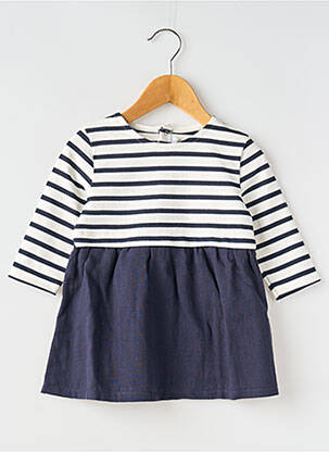 Robe mi-longue col rond bleu PETIT BATEAU fille