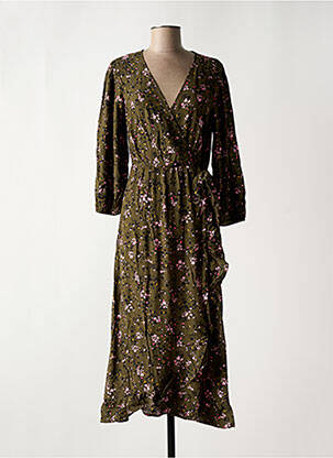 Robe longue col v vert PIECES femme