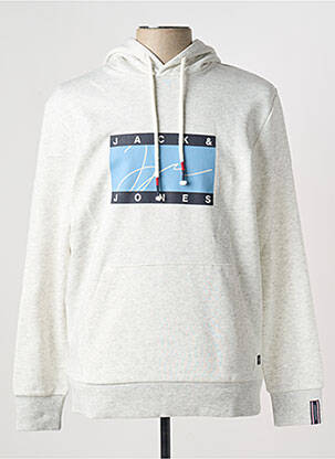 Sweat-shirt à capuche col rond blanc JACK & JONES homme