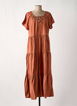 Robe longue manches courtes manches courtes marron CREAM femme
