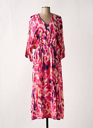 Robe mi-longue imprimé fantaisie manches longues rose JULIE GUERLANDE femme