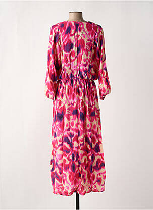 Robe mi-longue imprimé fantaisie manches longues rose JULIE GUERLANDE femme