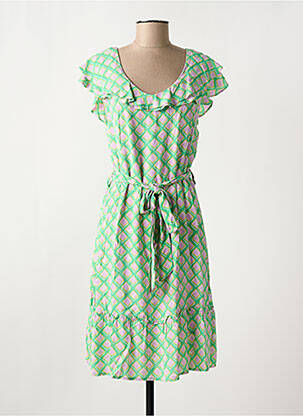 Robe mi-longue imprimé fantaisie manches courtes vert FRACOMINA femme