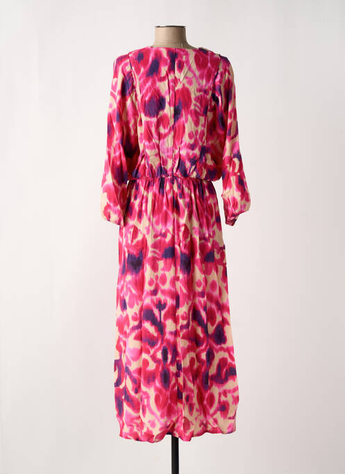Robe mi-longue imprimé fantaisie manches longues rose JULIE GUERLANDE femme