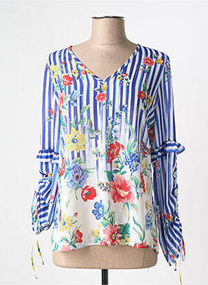 Blouse imprimé fleurs manches longues bleu FRACOMINA femme