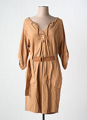 Robe mi-longue manches 3/4 manches 3/4 marron EVA KAYAN femme