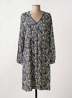 Robe mi-longue coupe fluide manches longues bleu ELLE EST OU LA MER femme