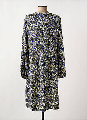Robe mi-longue coupe fluide manches longues bleu ELLE EST OU LA MER femme