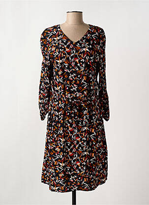 Robe mi-longue coupe fluide manches longues noir GEVANA femme