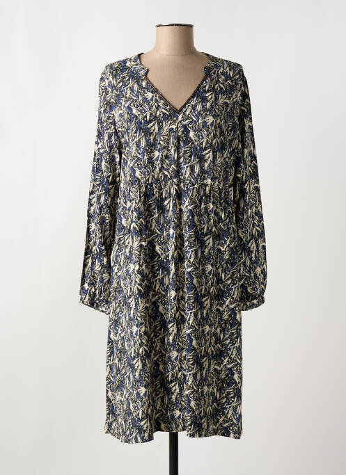 Robe mi-longue coupe fluide manches longues bleu ELLE EST OU LA MER femme