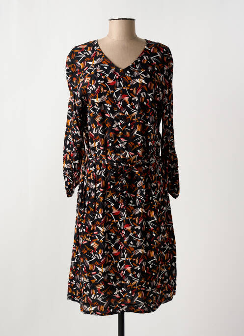 Robe mi-longue coupe fluide manches longues noir GEVANA femme