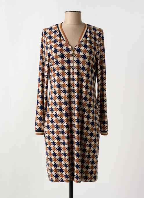 Robe mi-longue coupe fluide manches longues beige BATIDA femme