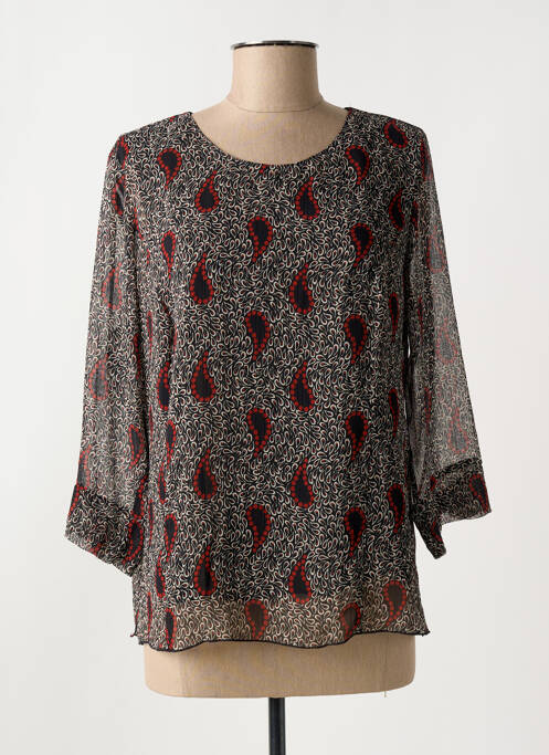 Blouse imprimé fantaisie manches longues noir GEVANA femme