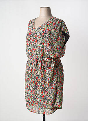 Robe mi-longue imprimé fantaisie manches courtes noir BY ONE femme
