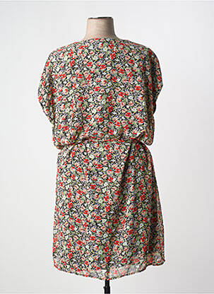 Robe mi-longue imprimé fantaisie manches courtes noir BY ONE femme