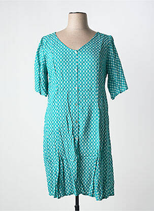 Robe mi-longue imprimé fantaisie manches courtes vert CREAM femme