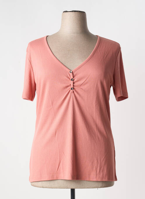 T-shirt col v manches courtes rose ONLY CARMAKOMA femme