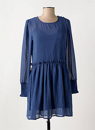 Robe courte coupe fluide manches longues bleu YUKA femme