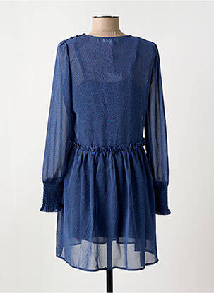 Robe courte coupe fluide manches longues bleu YUKA femme