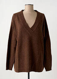 Pull col v manches longues marron MINIMUM femme