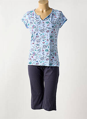 Pyjama col v bleu MASSANA femme