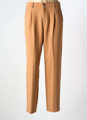 Pantalon droit fermeture zippée sous rabat boutonné taille normale marron GRACE & MILA femme