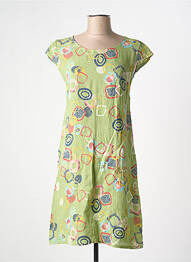 Robe mi-longue imprimé fantaisie manches courtes vert COULEURS DU TEMPS femme