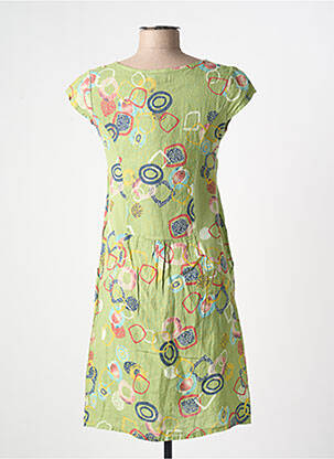 Robe mi-longue imprimé fantaisie manches courtes vert COULEURS DU TEMPS femme