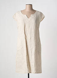 Robe mi-longue manches courtes manches courtes beige COULEURS DU TEMPS femme