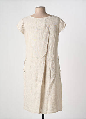 Robe mi-longue manches courtes manches courtes beige COULEURS DU TEMPS femme