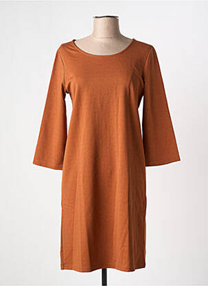 Robe mi-longue manches 3/4 manches 3/4 marron ICHI femme