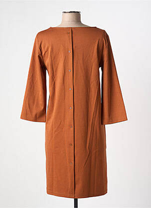 Robe mi-longue manches 3/4 manches 3/4 marron ICHI femme