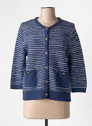 Gilet manches longues col rond bleu MARBLE femme