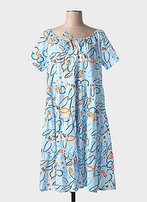 Robe mi-longue imprimé fantaisie manches courtes bleu COULEURS DU TEMPS femme