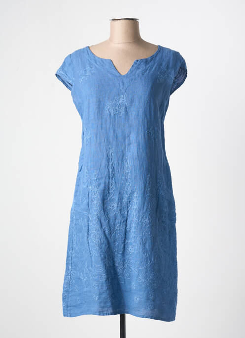 Robe mi-longue manches courtes manches courtes bleu COULEURS DU TEMPS femme