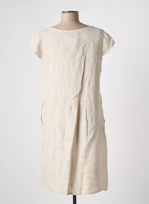 Robe mi-longue manches courtes manches courtes beige COULEURS DU TEMPS femme