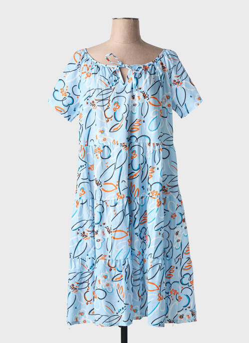 Robe mi-longue imprimé fantaisie manches courtes bleu COULEURS DU TEMPS femme
