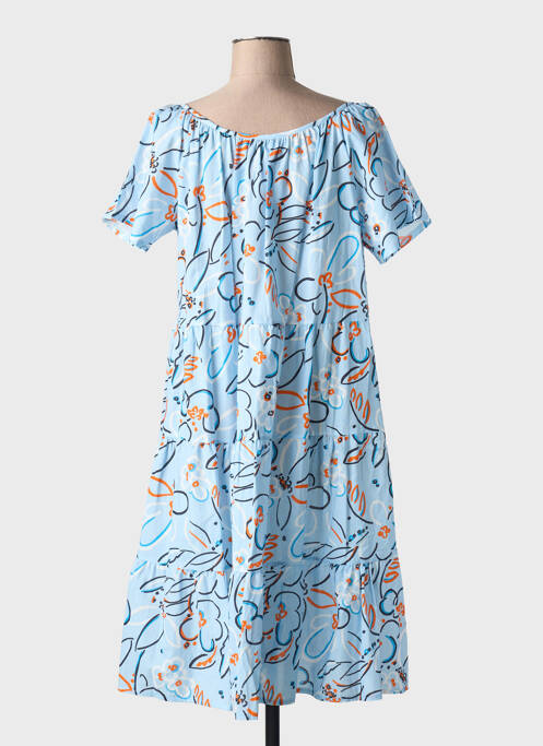 Robe mi-longue imprimé fantaisie manches courtes bleu COULEURS DU TEMPS femme