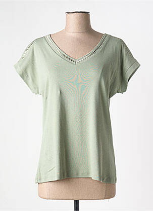 T-shirt col v manches courtes vert I.ODENA femme
