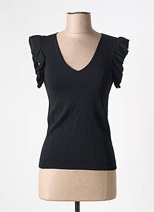 Pull col v manches courtes noir ESQUALO femme