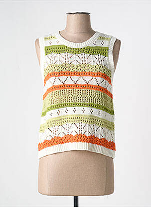 Pull maille ajourée sans manche beige MD'M femme