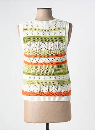 Pull maille ajourée sans manche beige MD'M femme