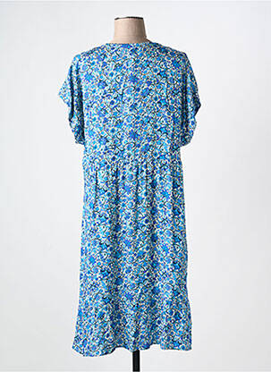 Robe mi-longue coupe fluide manches courtes bleu EVA KAYAN femme