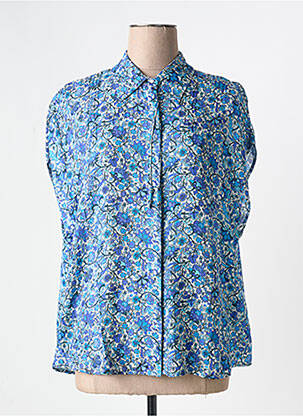 Chemisier imprimé fleurs manches courtes bleu EVA KAYAN femme