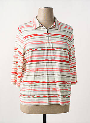 Polo imprimé rayures manches 3/4 beige FRANK WALDER femme