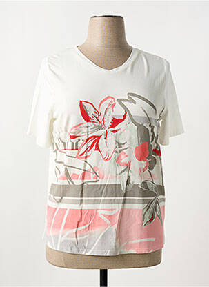 T-shirt col v manches courtes beige FRANK WALDER femme