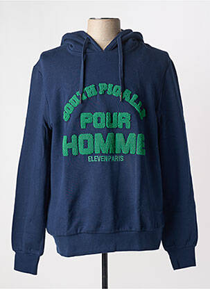 Sweat-shirt à capuche broderie manches longues bleu ELEVEN PARIS homme
