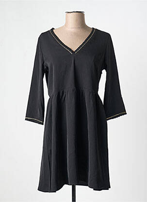 Robe mi-longue manches 3/4 manches 3/4 noir GRACE & MILA femme